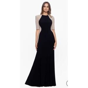 Xscape Women's Quarter Sleeve Long Jersey Knit Evening Dress Black Size 8 NWT